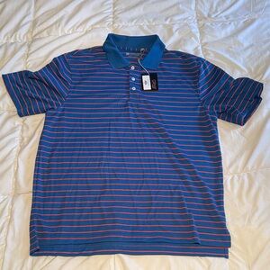 Under Armour Blue Polo with Pink Stripes